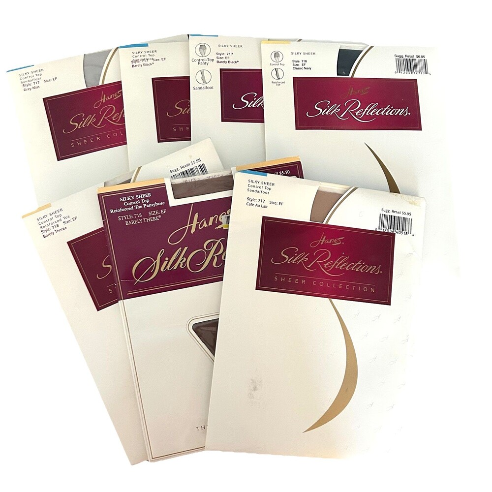 Hanes Silk Reflections Pantyhose Sz EF Black Barely There Grey Navy Cafe 7 Pairs